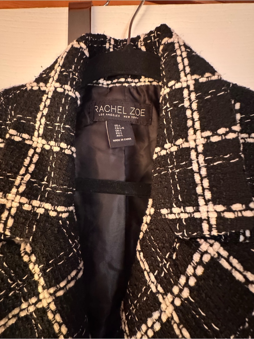 Rachel Zoe Black and White Windowpane Tweed Blazer Jacket